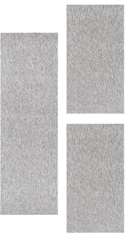 Carpetsale24 Bettumrandung Schlafzimmer 3 teilig Moderne Kurzflor Teppich Hellgrau Bettvorleger Schlafzimmer Bettset: 2 St. 60x100 cm | 1 St. 80x150 cm - Schlingen Teppich Läufer Set