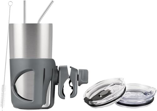 Combo de portavasos y vaso para motocicleta, bicicleta, scooter para bebidas calientes o frías, ajuste súper seguro y a prueba de derrames, (apertura máxima de abrazadera de 1.7 pulgadas) para