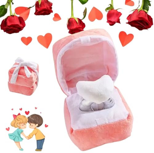 Qosneoun Plush Ring Box Gift, Surprise Date: Valentine’s Day Hidden Ring Box, Creative Love Ring with Box Plush Toy Couple Ring Fun Gift Propose Memory Valentine's Day Gift for Her (1)