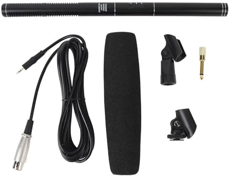 Asixxsix Micro Fusil de Chasse, Microphones Professionnels à Condensateur Externe à Double Cœur avec Pare-Brise à Montage Antichoc, Microphone XLR pour Interview Vidéo, Film ENG