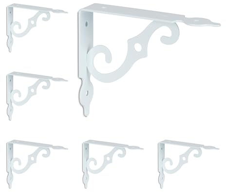 Relaxdays Regalträger, 6er Set, Regalhalterung für die Wand, Metall, dekorativ, Regalwinkel HBT: 11x2,5x14 cm, weiß