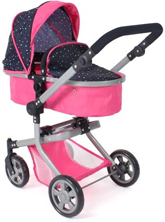 Bayer Chic 2000® 2in1 Puppenwagen Mika – Konfetti Pink – faltbar – höhenverstellbarer Griff 47-80 cm – modernes Gestell – Puppen bis 52 cm – 4-8 J.