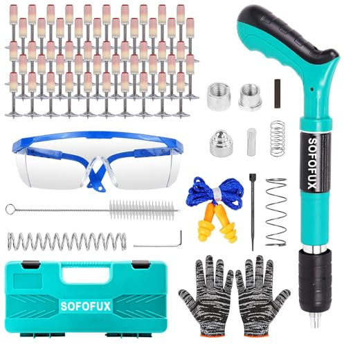 Manual Mini Nail Gun Kit with 150Pcs Nails, 5 Gears Adjustable Manual Air Nailer, Concrete Nail Gun for Ceiling/Wire Hider/Fixture Install Nail Shooting Machine Fastener Tools (Green)