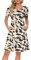 AUSELILY Damen Kurzarm Plissee Loose Swing Freizeitkleid mit knielangen Taschen Aprikose Black Leaf L