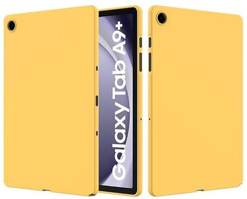 Tablet Case for Samsung Galaxy Tab A9 Plus 11 Inch 2023 (SM-X210/X216/X218) Liquid Silicone Case, Flexible Soft Gel Rubber, Slim Fit Protective Shockproof Bumper Cover, Yellow