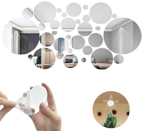 32 Stück Runde Kreis Spiegel, 3D Spiegel Wandaufkleber Rund Spiegelblätter Aufkleber Selbstklebend, DIY Wandspiegel Aufkleber Acryl Kreis Selbstkleber Wandtattoo für Schlafzimmer Wohnzimmer (32Pcs)