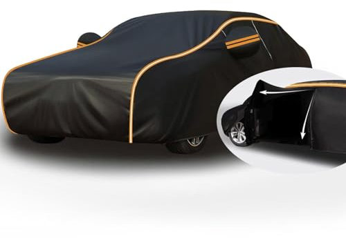 Auto Abdeckplane Wasserdicht für Panamera Turbo S 907 2011-2016, wasserdichte Winddicht Schnee Und Sonne Halbgarage FüR Auto Winter mit Seitentür-Reißverschluss -13