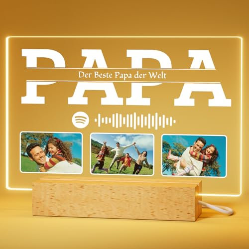Bemaystar Spotify Glas Personalisiert Geschenke: Personalisierte Song Arcylic Fotorahmen, Valentines Day Weihnachten Jahrestag Geburtstag Geschenke für Frauen Männer (PAPA-Spotify)
