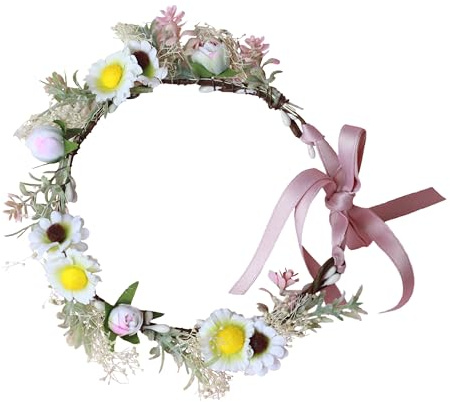 Brikuinr Flower Crowns Women Boho Floral Headband Hair Wreath Flower Halo Floral Headpiece with Ribbon Wedding Party Festival