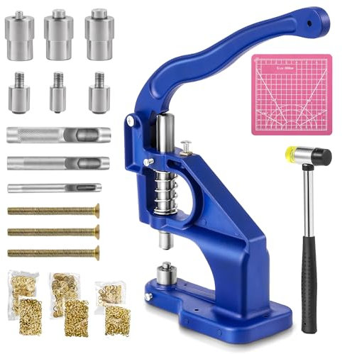 Bonvoisin Macchina per occhielli a pressione manuale, con 3 punzoni e 1500 occhielli (6/10/12mm), macchina per occhielli a pressione per pelli, jeans, cartone, tappeti e asciugamani