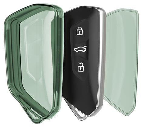 kwmobile Schlüsselhülle für VW Golf 8 3-Tasten Autoschlüssel Hülle - Autoschlüssel Schlüssel Hülle aus TPU Silikon - Schlüsselschutz Gehäuse in Grün Transparent