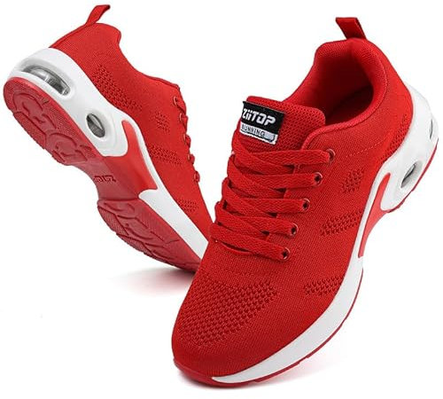 Womens Trainers Running Shoes Air Cushion Arch Support Sneakers Platform Trainers Ladies Walking Shoes Mesh Breathable Lightweight Sport Sneakers Outdoor Gym Athletic Tennis Jogging Red