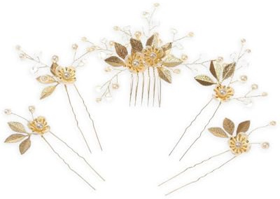 UYRVAPE 5pcs Gold Hochzeit Haarkamm Perle Braut Haarschmuck Strass Brautschmuck Kamm Haarspange für die Braut Brautjungfer