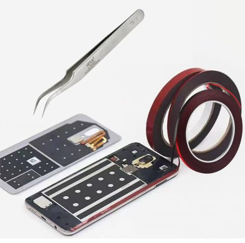 neKne 3 nastri per riparazione telefoni/rotoli da 2 mm - 3 mm e 5 mm + pinze antistatiche. adesivo acrilico Nastro biadesivo adesivo schermo mobile, tablet