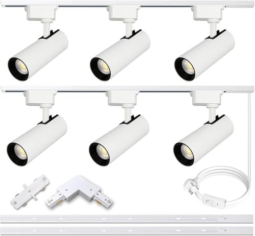 Brightened Track Lighting Heads and Rails Kit, 20W 6000K Cool White Plug in LED Track Lighting Complete Kit with 2x1m H Type Track Rails Modern Indoor Spotlight Light
