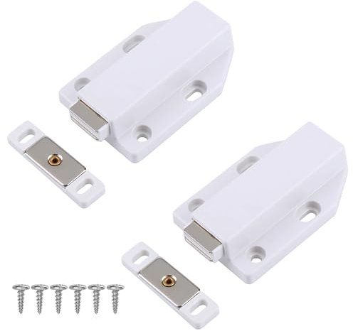 2 Pcs White Push to Open Door Catches,Spring Release Push Latch,Easy-Installed Push to Open Latch,Push-Press Push Open Door Catches,Strong Cabinet Magnetic Push Door Catches,for Kitchen,Closet