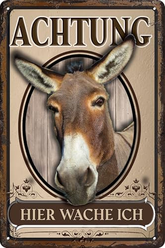 Wetterfestes Tür und Torschild für Esel Fans – lustiger Spruch – „Esel, Hier wache ich!“ (30 x 20 cm)