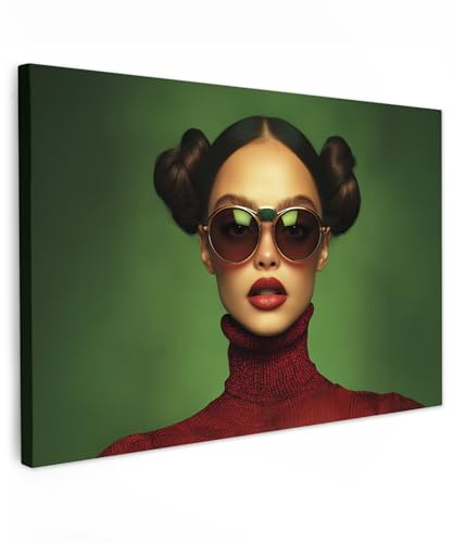 MuchoWow© Bild auf Leinwand Groß XXL Schlafzimmer Bilder Badezimmer Wand | 120x80 cm - Deko Wohnzimmer Modern Wanddeko Bilderwand Geschenk Frau - Grün - Brille - Ästhetisch