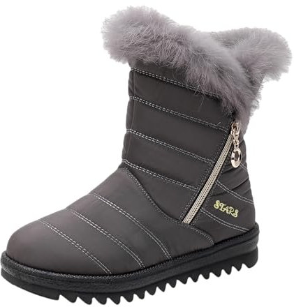 Schneeschuhe Damen Wasserdicht Gefüttert Lammfell Flach Hoch Winterboots Schlupfstiefel Warme Leicht Weite Schwarz Winterstiefel Schneestiefel Bequem Thermostiefel Outdoor Kurzschaft Winterschuhe