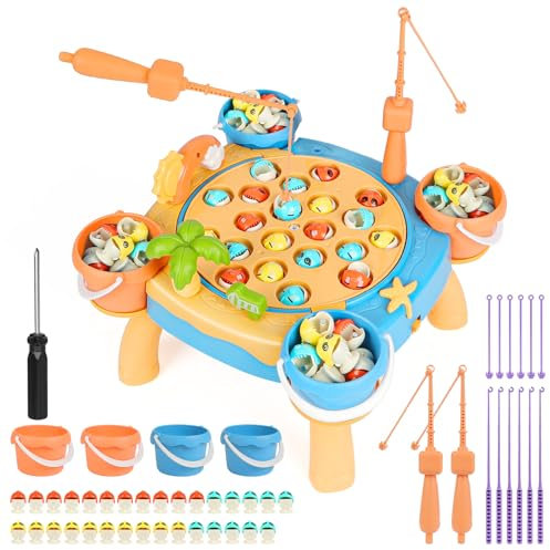 Vicloon Magnetisches Angelspiel Fische, Motorikspielzeug Montessori Spielzeug ab 3+ Jahre Angeln Spiel Spielzeug mit 24 Fische und 5 Angelruten Lernspielzeug Geschenk für Kinder ab 3+ Jahre