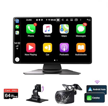 NUOTIAN Carplay Android Auto Wireless, 9 schermo per auto, Telecamera di Retromarcia 1080P, GPS, Ricevitori Audio per Auto, Mirror Link, Controllo Vocale, FM/Bluetooth 5.3, Con Scheda 64GB,4K