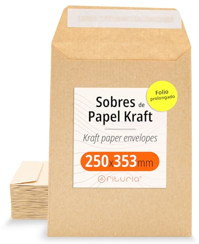 Kraftpapier-Umschläge, Umschläge für Dokumente, Geschenke, Hochzeitseinladungen und Versand, Robuste und Vielseitige Papiertüten für Gelegenheiten, extended folio - Ofituria (250x353, 100 Stück)