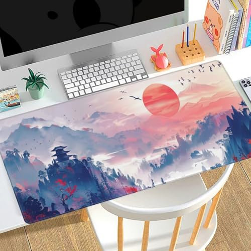 Tapis de Souris XXL 1600x800x3mm Tapis de Souris Japonais Paysage，Grand Tapis de Souris Gamer，Tapis Bureau Antidérapant Étanche，sous-Main Bureau Large en Tissu，Maison Bureau Décor Cadeau Femme I3