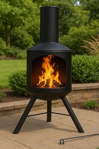OTZ Fire Chiminea Log Burner for Outdoors Heater Firepit 120cm x 45cm x 45cm with Poker And Free Weather Proof Cover Wood Burner