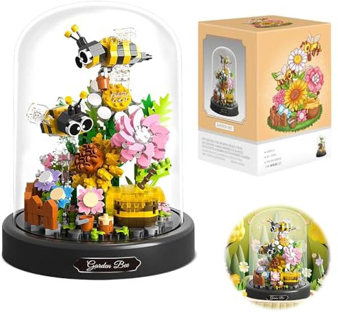 HIULLEN 588 Stück Blumen Bausteine Set, Biene Blumen Micro Mini Baustein Set, Blumens Insekten klemmbausteine mit Staubdichte Kuppel Und Sockel Geschenke für Kinder Erwachsene Freundin