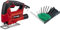 Einhell Sierra de calar - TC-JS 60/1. Baja vibración, control electrónico de velocidad, cambio de hoja sin herramientas, suela para cortes de inglete hasta 45 ° grados + Juego de 10 hojas de calar