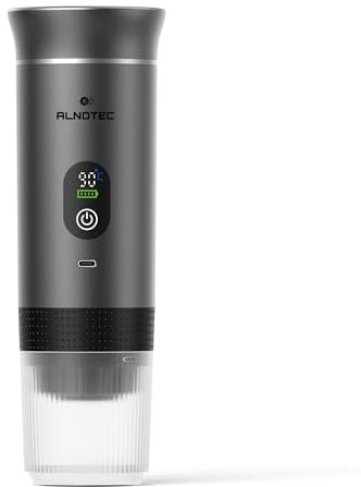 ALNOTEC Expresso Machine à Café Portable Electrique Auto Chauffante, 20BAR - 3 EN 1 Compatible Capsules NES, DG et Café Moulu, 80ml - Écran LED - Housse + Support inclus - Rechargeable USB-C,Nomade