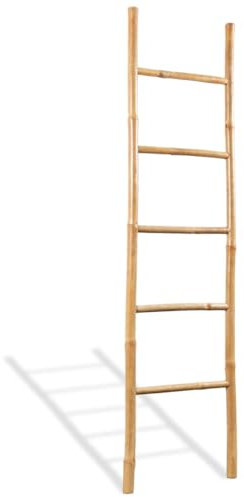 Handtuchleiter mit 5 Sprossen, Stabil Dekoleiter für Eingang, Arbeitszimmer, Schlafzimmer, einfache Montage, Bambus 40 x 150 cm Natur