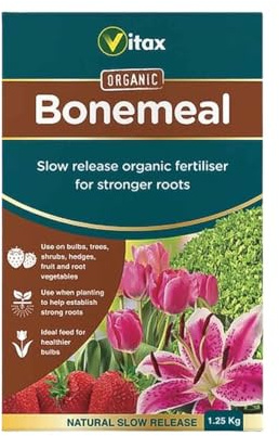 Bonemeal Fertiliser Organic Root Feed – Slow Release Nutrients for Roses Bulbs Shrubs Fruit Trees & Vegetables – Phosphate & Nitrogen Rich (1.25kg)