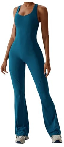 Jumpsuit Donna Palestra Lunga Modellante Glutei a Push Up con Canotta e Pantaloni Zampa Tuta Intera Sportiva Aderente Veloce Asciugante Elegante Tutina Yoga Pilates Danza Aerea Body Fitness Comodo