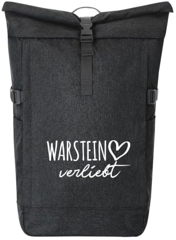 Huuraa Kurierrucksack Warstein verliebt Geschenk | 30-44 Liter Backpack Black Melange Fairtrade Rolltop Rucksack Geschenkidee Schwarzer Laptop-Rucksack passend für 17-Zoll