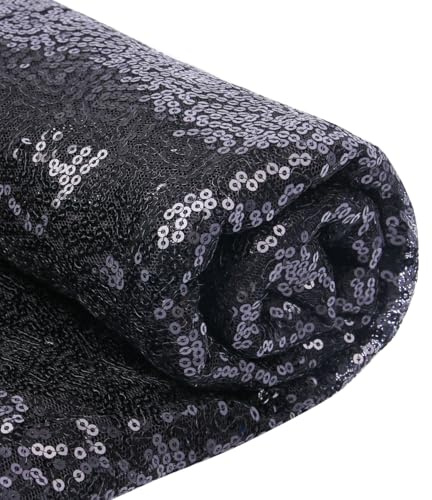 Schwarz Paillettenstoff, 92x92cm Pailletten Stoff Meterware - Glitzerstoff & Sequin Fabric für festliche Tischdecken und Party-Deko