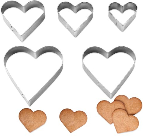 CATZUM Set di 5 pezzi in acciaio inossidabile, stampi a forma di cuore per fondant, biscotti, torte e dolci, formine biscotti cuore, stampi per biscotti, mini formina a cuore (Piccolo e Grande)