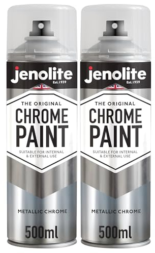 JENOLITE Chrome Spray Paint Silver 2 x 500ml Smooth Metallic Finish | Multi-Surface Smooth Metallic Silver Chrome Paint, for Metal, Wood, Plastic, Ceramic - Suitable For Interior & Exterior Use