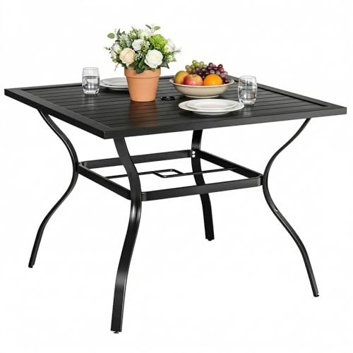LIFERUN 94 x 94cm Garden Table with Parasol Hole,Square Dining Table