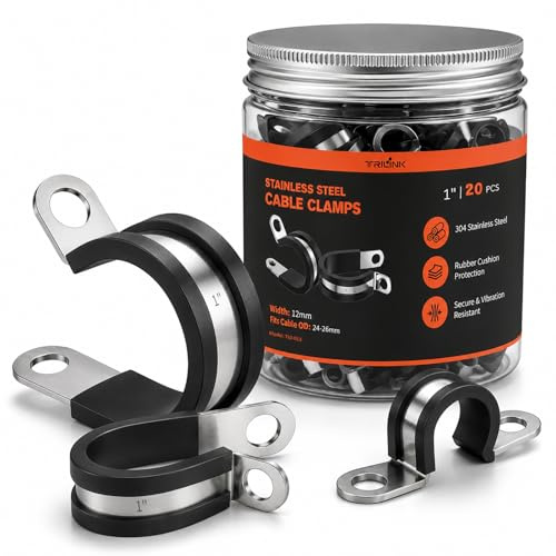 25 mm Gummigepolsterte P-Schellen (Adel-Schellen), 20 Stück 304 Edelstahl Kabelschellen & Schlauchhalter, vibrationsdämpfend, Gummi-isoliert für Auto, Wohnmobil & Werkstatt
