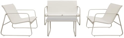 Happy Garden Gartenmöbel-Set aus Textilene, 4-Sitzer, Teneriffa, Beige – Sofa und Sessel mit Couchtisch – Stahlgestell