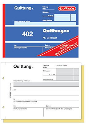 5x Herlitz Quittungsblock 402 / A6 quer / 2x40 Blatt / selbstdurchschreibend