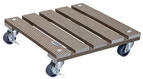 WAGNER Pflanzenroller WPC 29 x 29 x 7,5 cm I Blumenroller für Außenbereich + Innenbereich I Kübelroller FSC® Wood Plastic Composite, Taupe I 2 Feststeller I Tragkraft 80 kg - 20053101