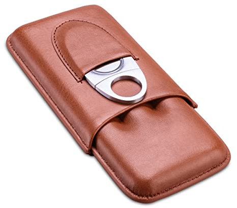 Zigarrenetui Braun Zigarren Leder Humidor Zu 3 Zigarren mit Zigarrenschneider
