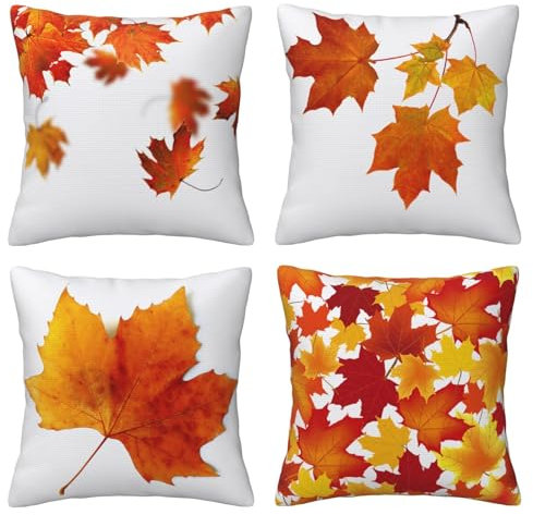 AMZQJD 4 Stück Kissenbezug Herbst Ahornblatt Muster Dekorative Kissenhülle Baumwolle Leinen Sie Kissenbezüge (40 x 40 cm, Gelb Ahornblatt)