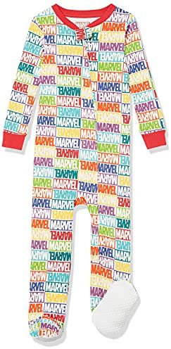 Amazon Essentials Disney | Marvel | Star Wars Pigiami con Piedi Attillati in Cotone Unisex Bimbi, Marvel Holiday Bricks - Footed Sleeper, 24 mesi