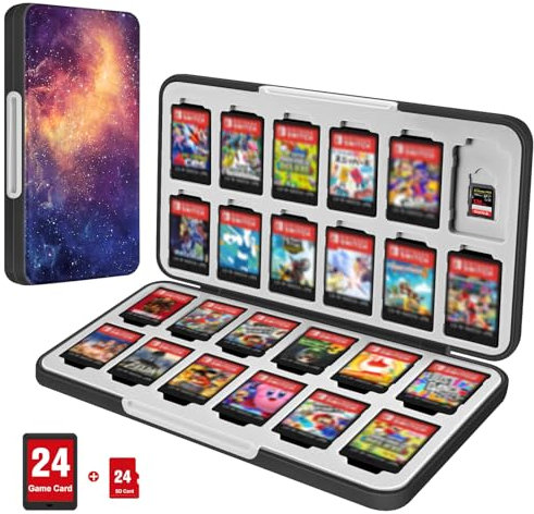 CASEBOT Spiele Aufbewahrung Tasche Schutzhülle für Nintendo Switch/Switch OLED, [Stoßsicher] Hardcase Hülle mit 24 Switch Spiele oder Micro 24 SD Karte, Game Card Box Organizer, Die Galaxie