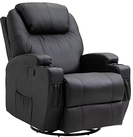 HOMCOM Massagesessel Elektrisch Relaxsessel Fernsehsessel Massagefunktion 5 Massage-Modi Liegefunktion Kunstleder Holz Metall Schaumstoff Schwarz 84 x 92 x 109 cm