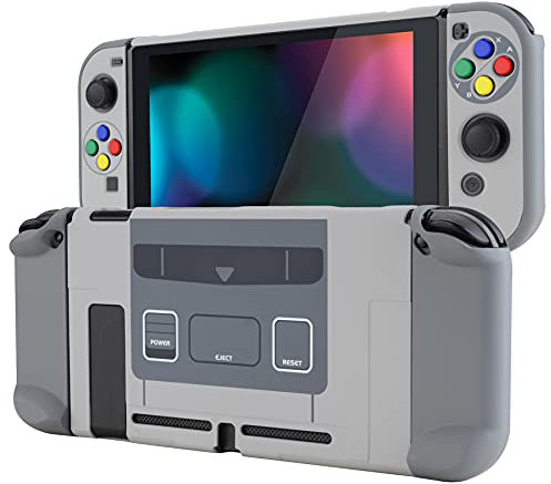 eXtremeRate Schutzhülle Kompatibel mit Nintendo Switch Joy Con Konsole, Case Harte Hülle Zubehör trennbare andockbare Hülle für Nintendo Switch(SFC SNES Klassischer EU-Stil)
