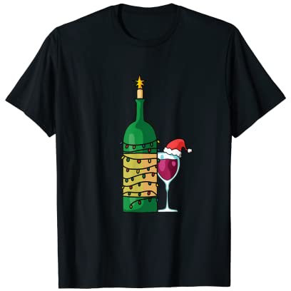 Bouteille de vin avec guirlandes lumineuses verre à vin avec T-Shirt